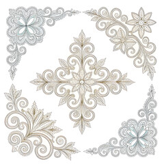 Fototapeta premium Set of decorative floral corner ornaments vintage vector design elements for frames and borders isol