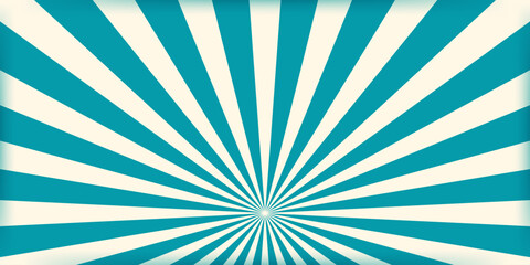 Striped retro circus banner empty central space for headline. Vintage design for poster template, magic show, theatre, attractions, carnival events. Horizontal vector illustration blue beige colors