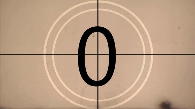 Film Leader Countdown, Old Movie Countdown Film Reel, Imitation of an Old Movie with Noise and Scratches
