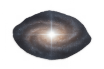 Spiral galaxy with bright core and swirling arms on transparent cutout for cosmic exploration and science