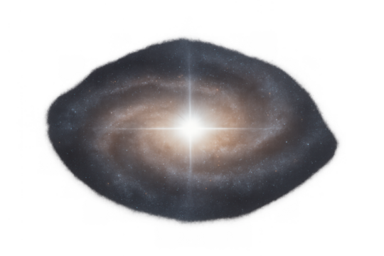 Spiral galaxy with bright core and swirling arms on transparent cutout for cosmic exploration and science