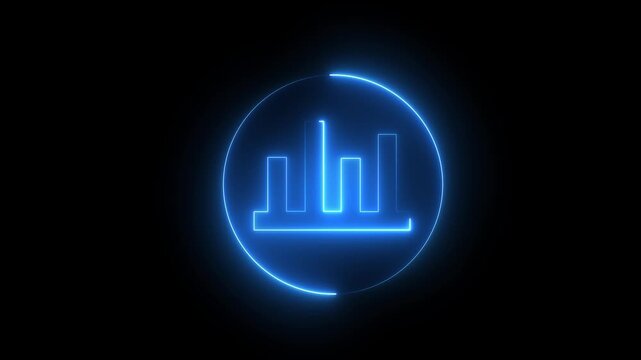 Abstract neon business growth and graph chart icon. Glowing neon business graph growth up arrow animation icon on black background. Business growth and success arrow.4K VIDEO