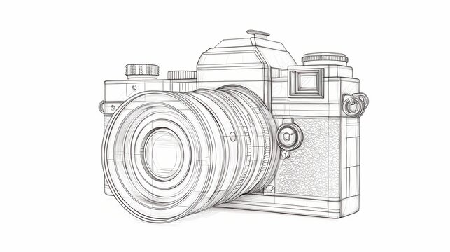 Detailed line drawing illustrates classic photographic equipment design