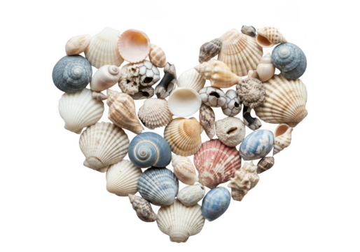 Beautiful seashell heart art ocean treasures coastal love symbol beach collection summer decor transparent background