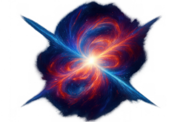 Cosmic nebula explosion creating expanding energy waves and vibrant light burst in outer space with transparent background