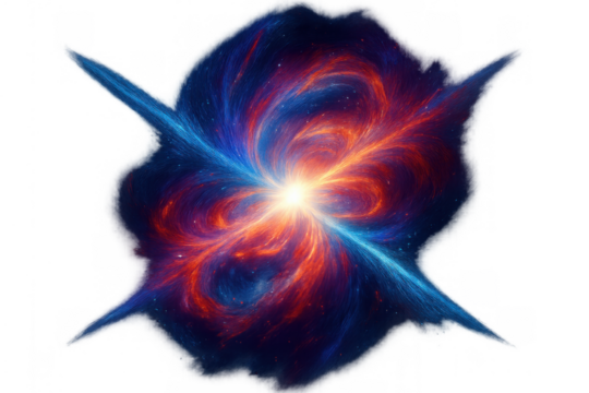 Cosmic nebula explosion creating expanding energy waves and vibrant light burst in outer space with transparent background