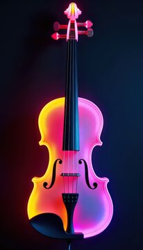A neon sign of a violin on a black background.