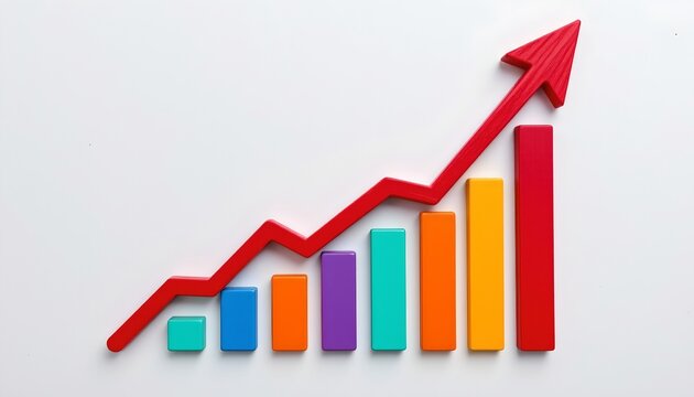 Growth Chart with Upward Red Arrow and Colorful Bars