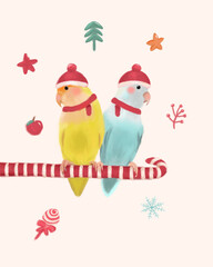 christmas card with santa birds