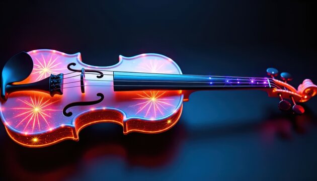 A close up of a violin on a black surface.