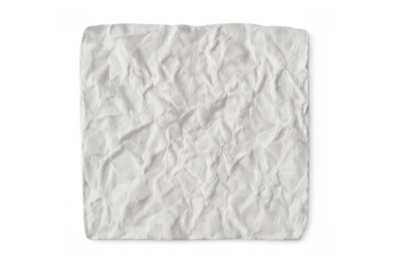 Wrinkled white paper sheet material creating a distressed texture background on transparent