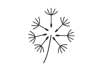 Fototapeta premium Dandelion seeds blowing, drawing abstract plant icon, making a wish, transparent background vector