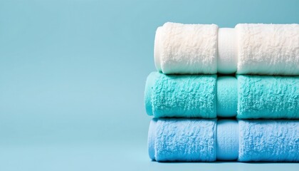 Stacked Towels Light Blue Background