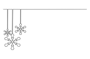 Obraz premium Continuous one line drawing of Snowflake set. Single line drawing illustration of Set blue snowflake icons collection. Winter season concept vector art. Doodle line illustration.