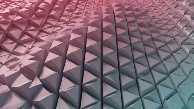 Abstract triangular tile pattern with red and blue gradient lighting effect
