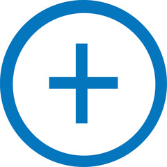 Illustration of blue plus sign icon in a circle, representing addition, white