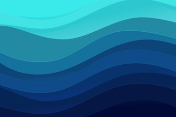 A smooth abstract vector background featuring layered flowing wave shapes in gradient shades of turquoise and deep blue, creating a calm and modern ocean-inspired aesthetic.