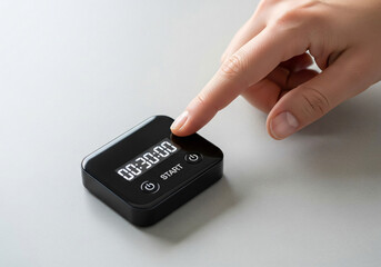 Close-up of Hand Starting a Digital Countdown Timer