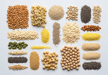 Top Shot of Healthy Superfood Seeds and Pulses