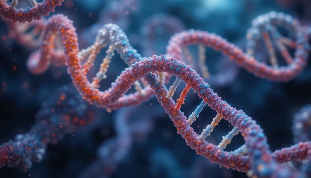 Detailed digital rendering of a DNA double helix structure for scientific visualization
