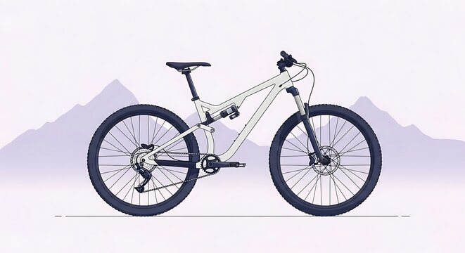 Full Suspension Mountain Bike on a Mountain Landscape Background.