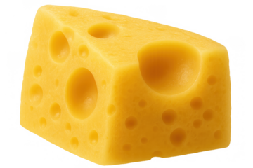 Emmental swiss cheese cube isolated over a transparent background, savory dairy food product