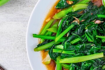 Savory stir fried green vegetables with garlic sauce