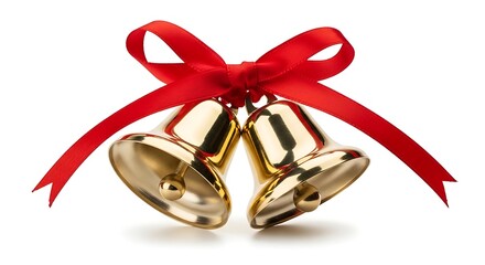 Golden Christmas Bells with Red Ribbon