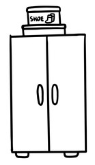 Hand drawn outlines of shoe box on wardrobe or closet for kid colouring book, bedroom, furniture, storage, clothes, home decor, house tour, room, interior, department store, online shopping, drawers