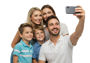 Happy family taking a selfie together isolated on transparent background