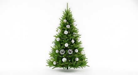 Decorated green Christmas tree on white