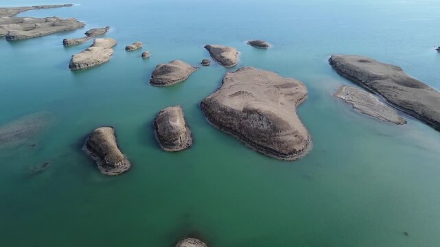Aerial View Yardang Rock Formations Qinghai Desert Lake Turquoise Waters Geological Wonders China