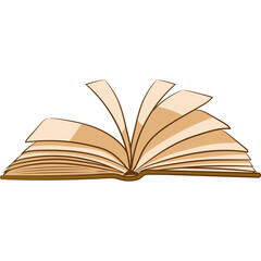 Open Antique Book With Brown Pages And Tan Cover On Transparent Background