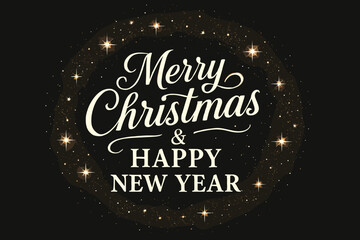 Festive Greeting Elegance. Elegant typography spells out 'Merry Christmas & Happy New Year' in a festive script, centered against a dark background. The text is. Vector illustration