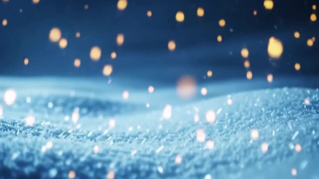 Magical Winter Snowfall with Golden Bokeh Lights in a Dreamy Frosty Landscape