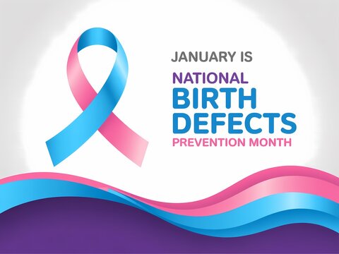 January is national birth defects prevention month awareness ribbon and wavy design
