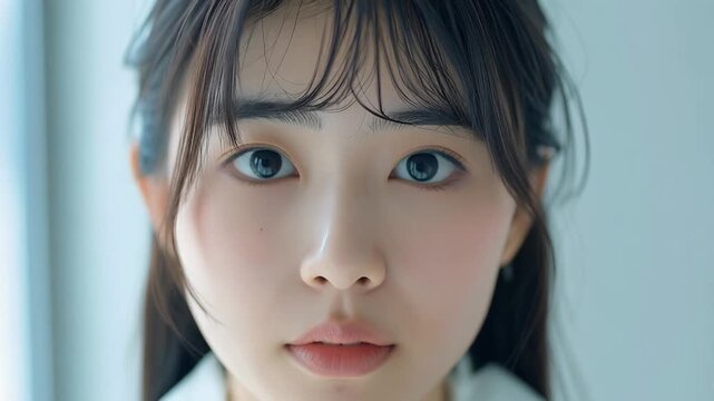 メガネを外す若い女性/Young woman removing her glasses