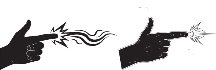 Monochromatic Finger Gun Gesture Vector Illustrations with Muzzle Flash
