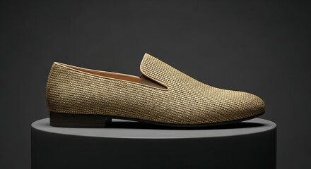 Elegant tan suede loafer shoe on display