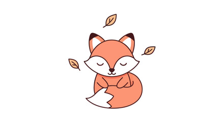 Cartoon fox illustration with falling leaves on white background vector