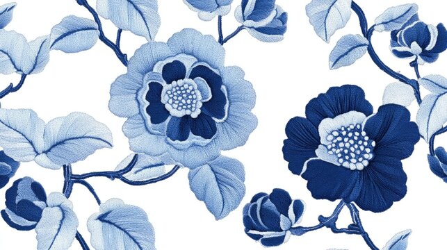 Embroidered flower background for textile and craft design.