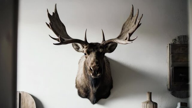 Majestic Moose Head Taxidermy Displayed on a White Wall