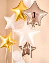 Golden Christmas stars with ribbon