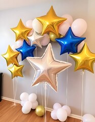 Golden Christmas stars with ribbon