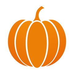 Vibrant orange pumpkin silhouette with stem on white background