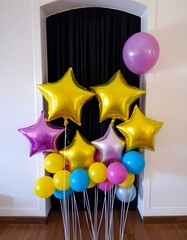 Golden Christmas stars with ribbon