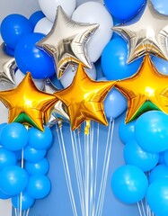 Golden Christmas stars with ribbon