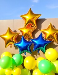 Golden Christmas stars with ribbon