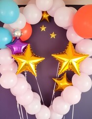 Golden Christmas stars with ribbon