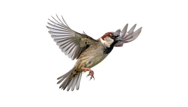 a flying sparrow isolated on transparent background